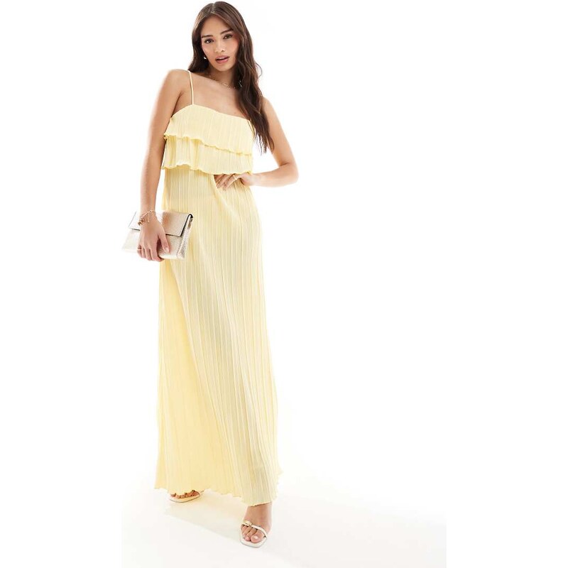 Pieces plisse cami dress with tiered ruffle top detail in lemon-Yellow 105884040