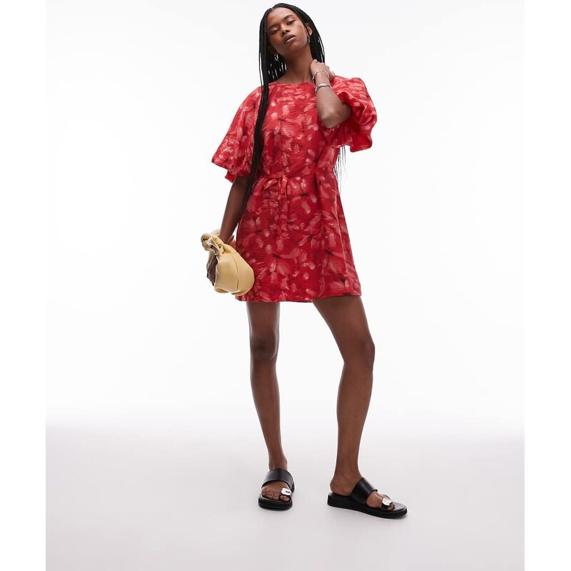 & Other Stories mini round neck dress with puff sleeves and detachable 105884324