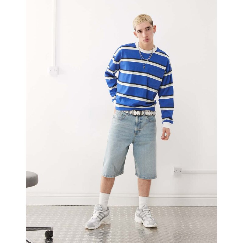 COLLUSION denim skater jorts in vintage wash-Blue