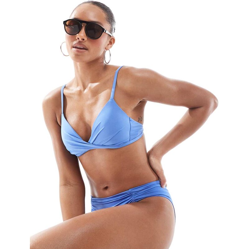 Lindex Nicola cross front bikini top in blue 105903469