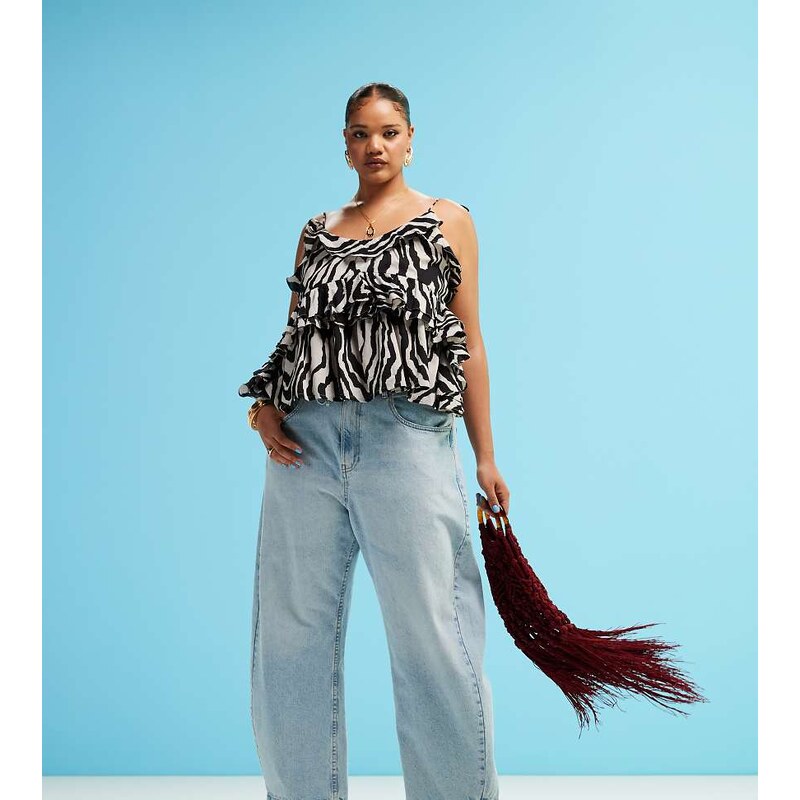 ASOS Curve ASOS DESIGN Curve ruffle cami top with tie straps in zebra 105960040