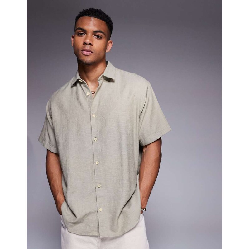 ADPT oversized short sleeve shirt in cream-White