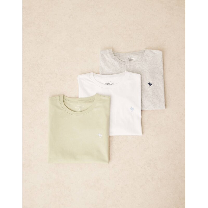 Abercrombie & Fitch 3 pack short sleeve icon logo t-shirts in multi 105903592