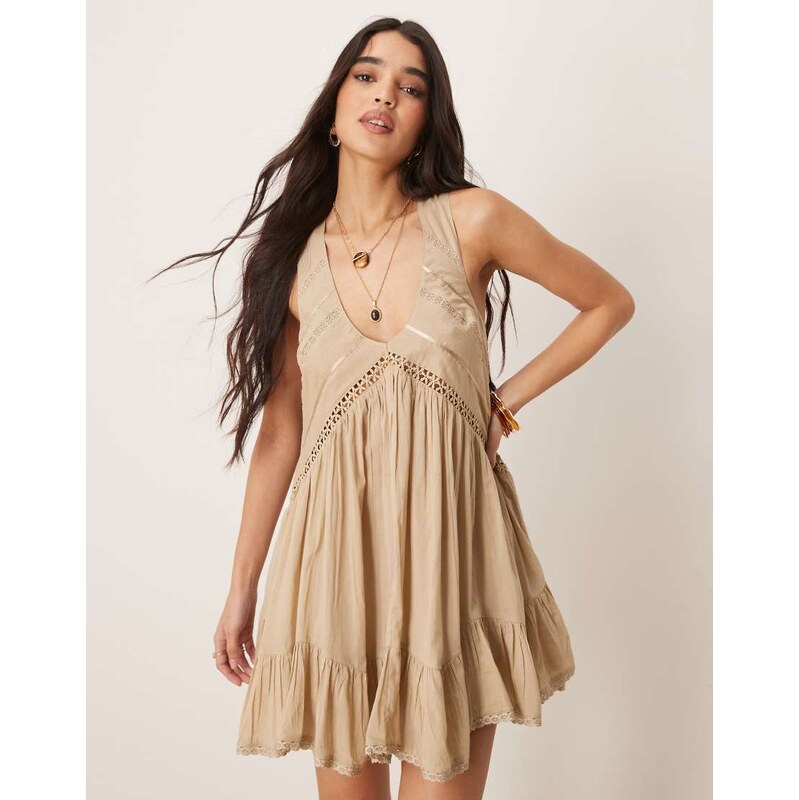 ASOS DESIGN hanky hem mini sundress with scoop neck in putty