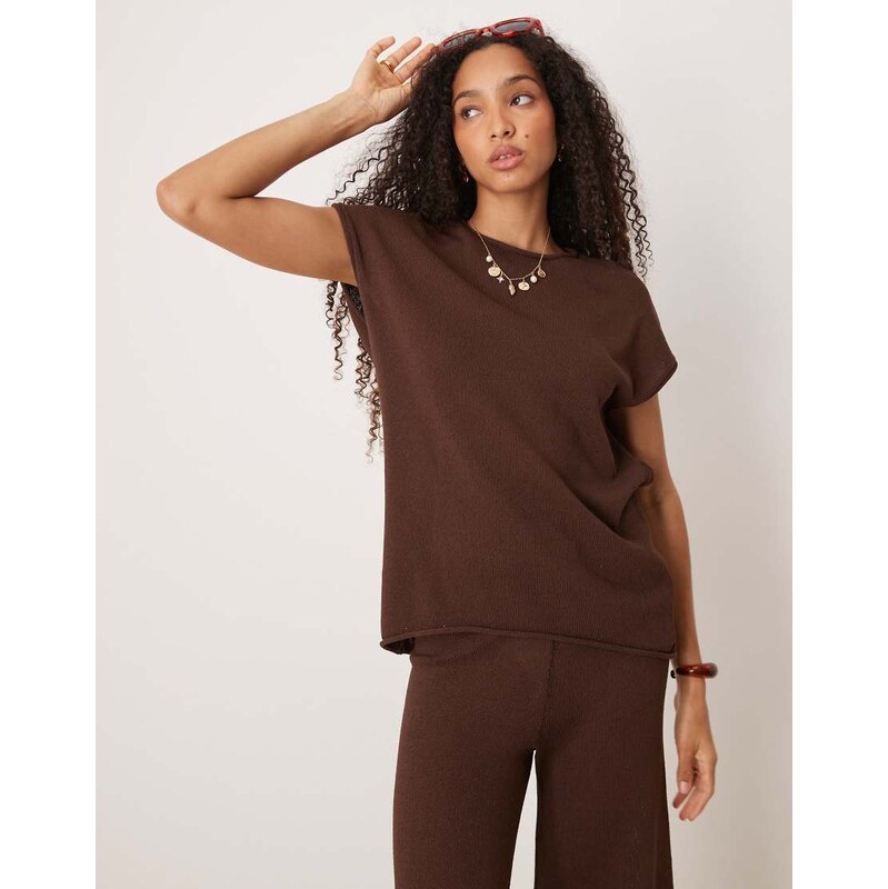ASOS DESIGN knitted slub t shirt co-ord in chocolate-Brown
