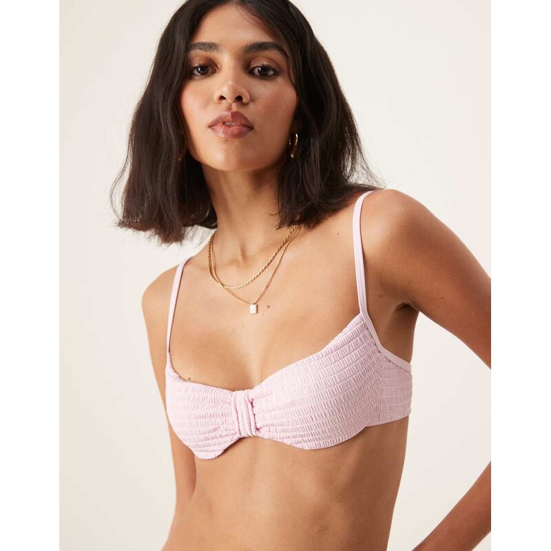 Free Society knot front textured underwire bikini top in pink 105903638