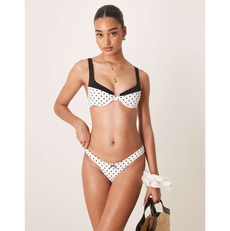 Free Society polka dot high leg bikini bottom in white