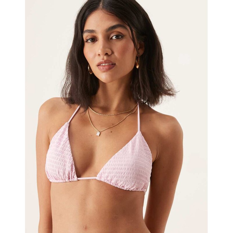 Free Society textured triangle bikini top in pink 105903640