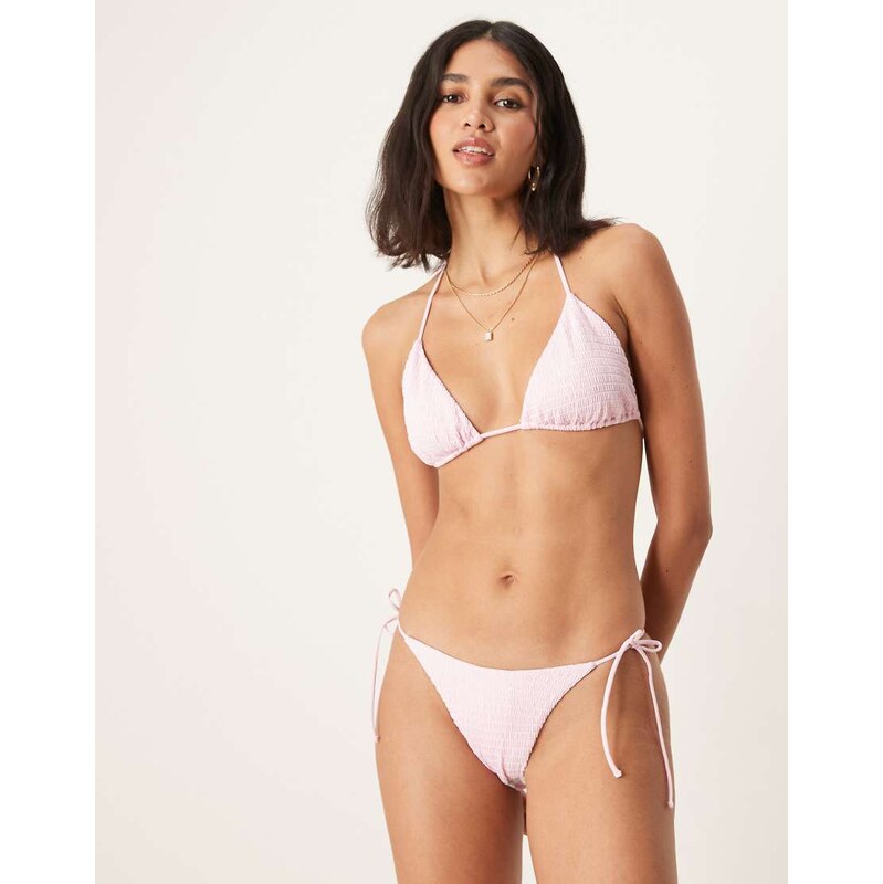 Free Society textured tie side bikini bottom in pink 105903641