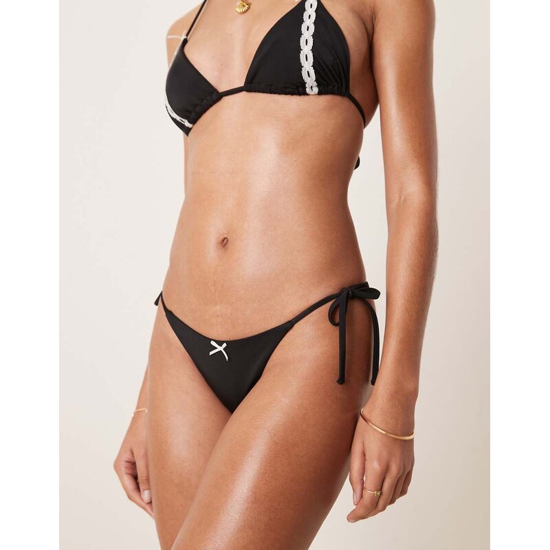 Free Society lace tie side bikini bottom in black 105903642