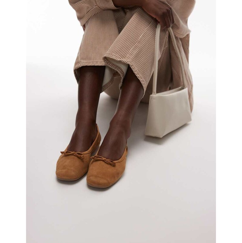 Mango suede ballet pump in tan-Brown 105903684