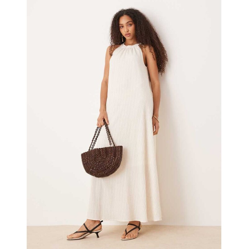 AWARE textured halter maxi dress in white