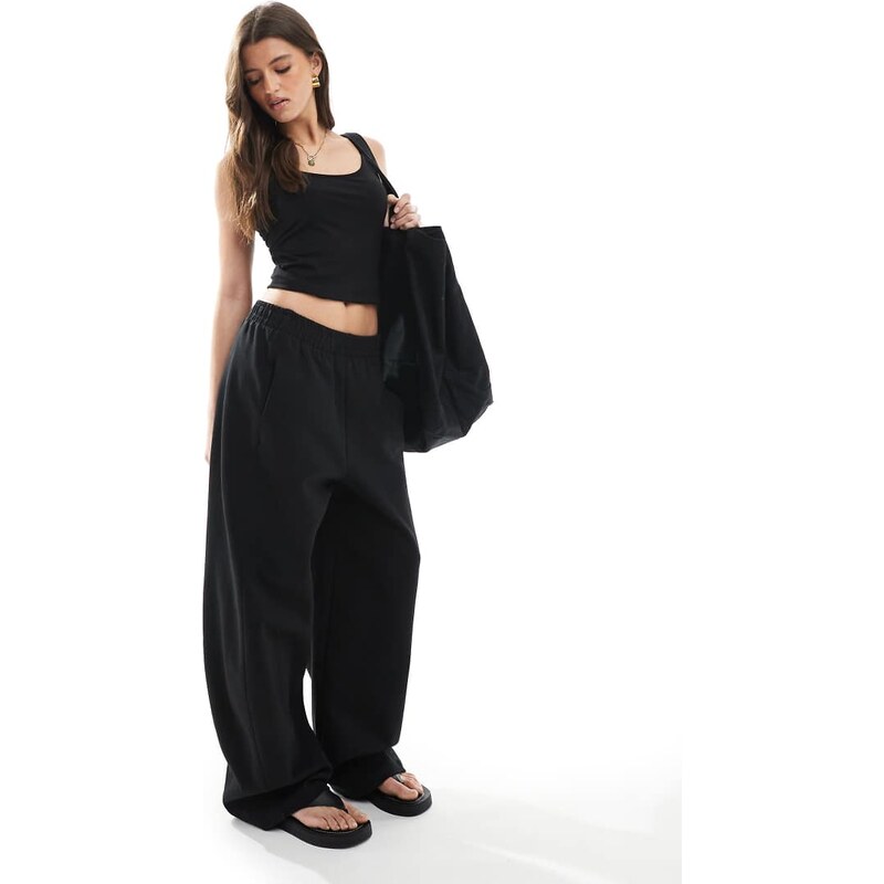 Stradivarius plush barrel trousers in black