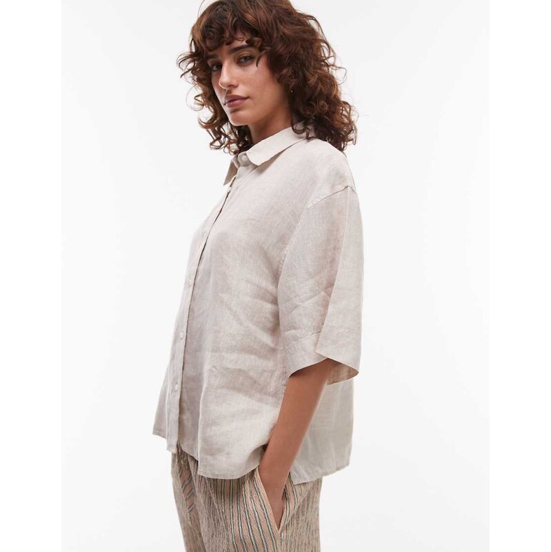 ARKET short sleeve linen shirt in beige-Neutral 105903820