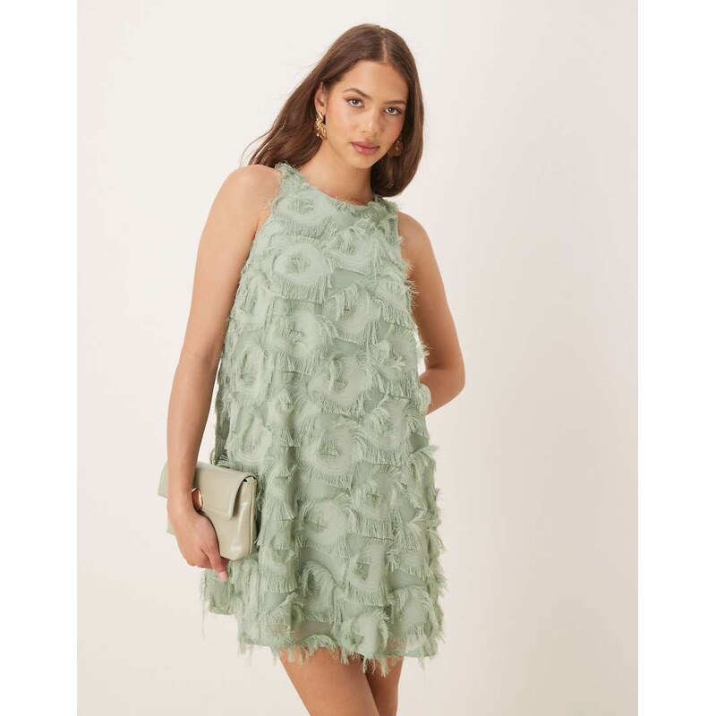 YAS textured racer neck mini dress in iceberg green