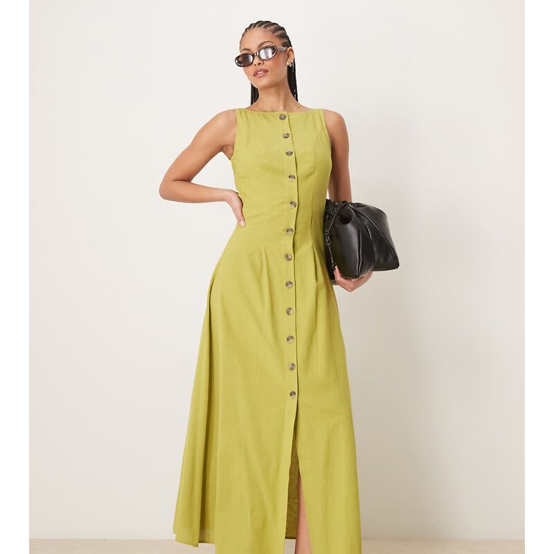 ASOS Tall ASOS DESIGN Tall slash neck button down waistcoat maxi dress 115510669