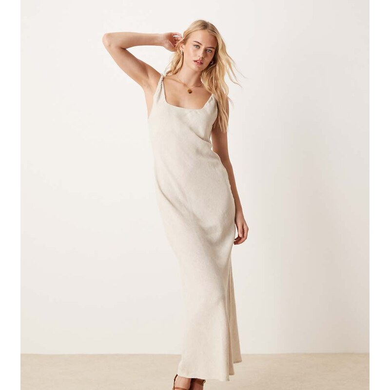 ASOS Tall ASOS DESIGN Tall linen look twist strap bias maxi dress in 105907229