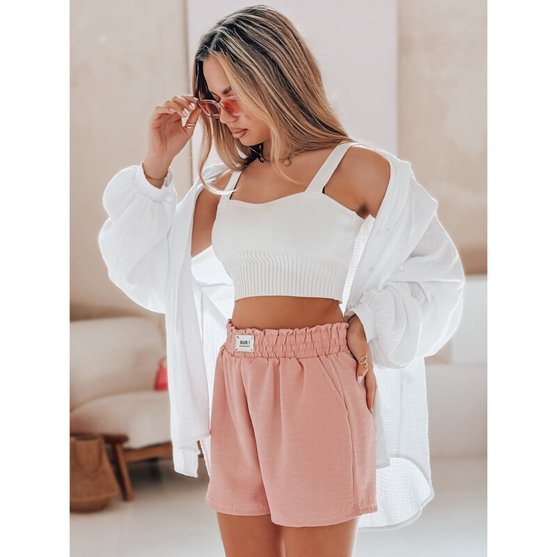 BASIC Růžové dámské šortky s nášivkou v pase OWN STYLE Růžová