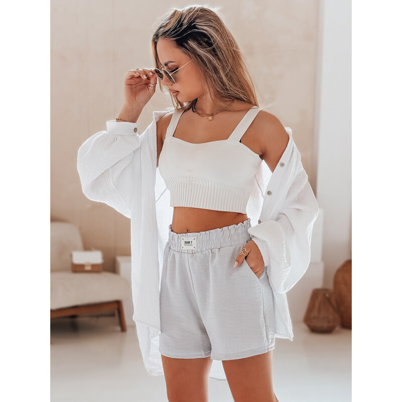 BASIC Světle šedé dámské šortky s nášivkou v pase OWN STYLE Šedá