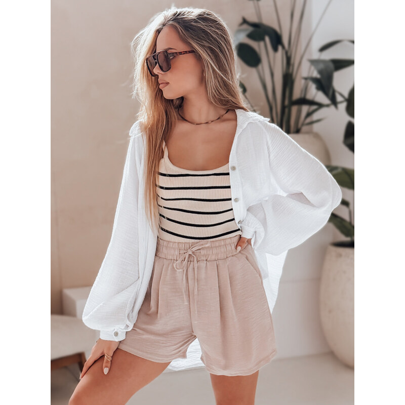 BASIC Béžové dámské látkové šortky se zavazováním RELAX TIME Béžová 105905148