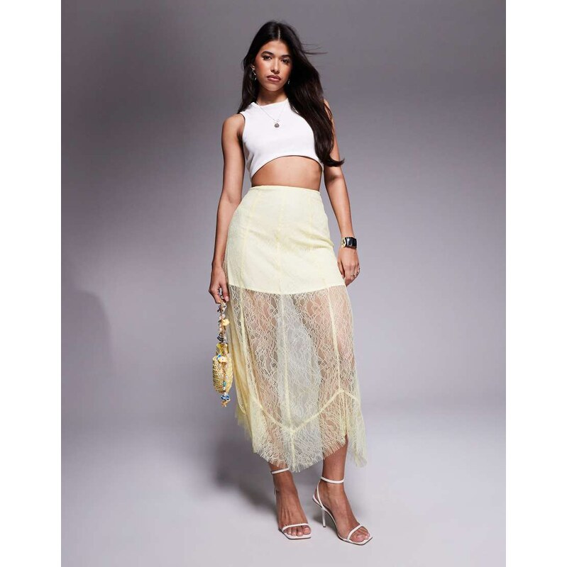 ASOS DESIGN lace maxi skirt with mini lining in yellow
