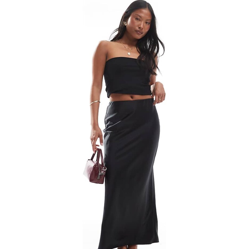 ASOS Petite ASOS DESIGN Petite satin bias midi skirt in black 106023149