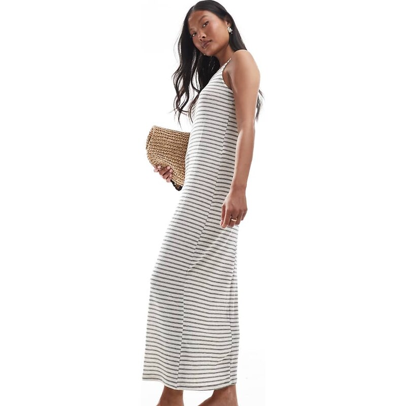 Vero Moda Petite slubby maxi tank dress in mono stripe-Neutral 105921083