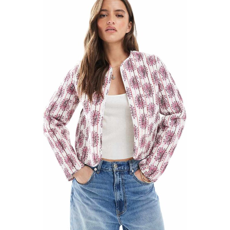 Threadbare quilted cotton jacket with paisley print in pink and white 105985801
