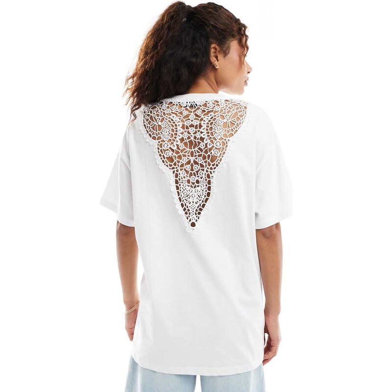 Miss Selfridge lace back insert t-shirt in white 105997172