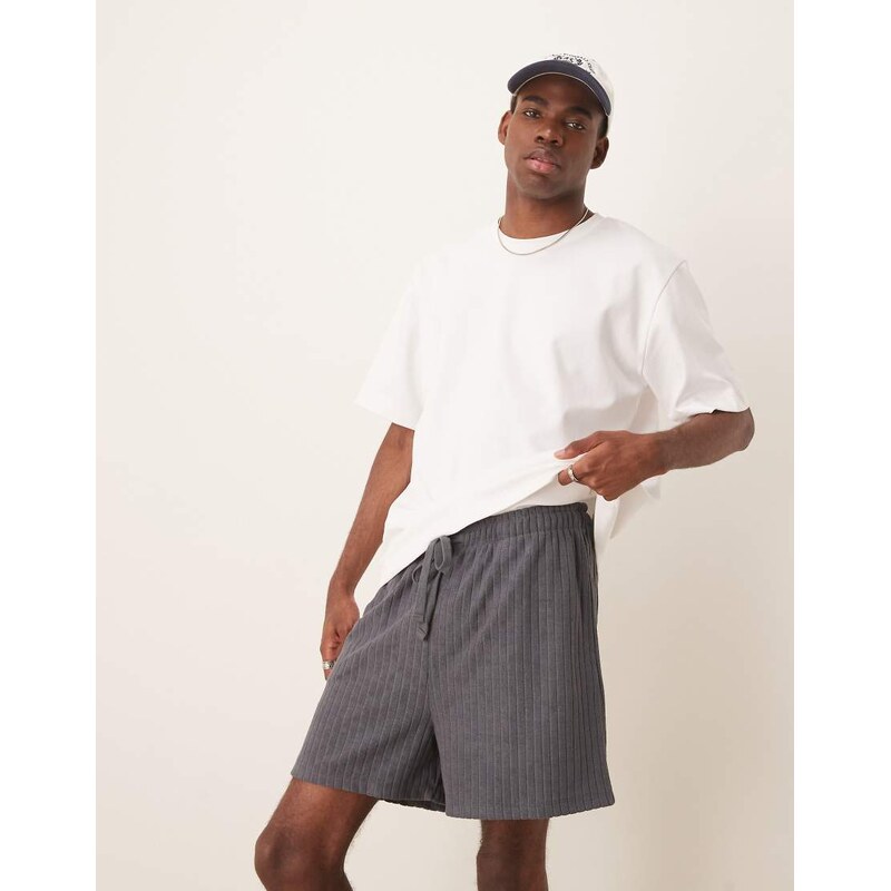 ASOS DESIGN oversized towelling texture short in charcoal-Navy