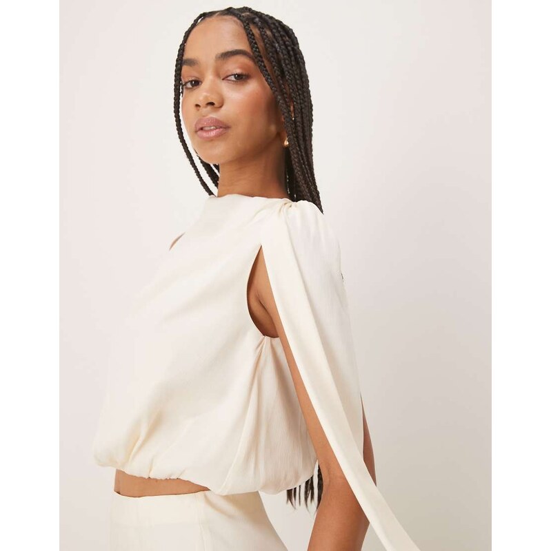 Six Stories drape detail high neck top co-ord in cream-White 105921020