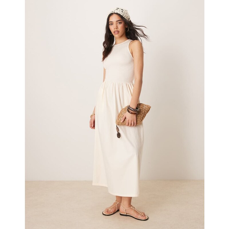 ASOS DESIGN racer crinkle bodice poplin skirt midi dress in