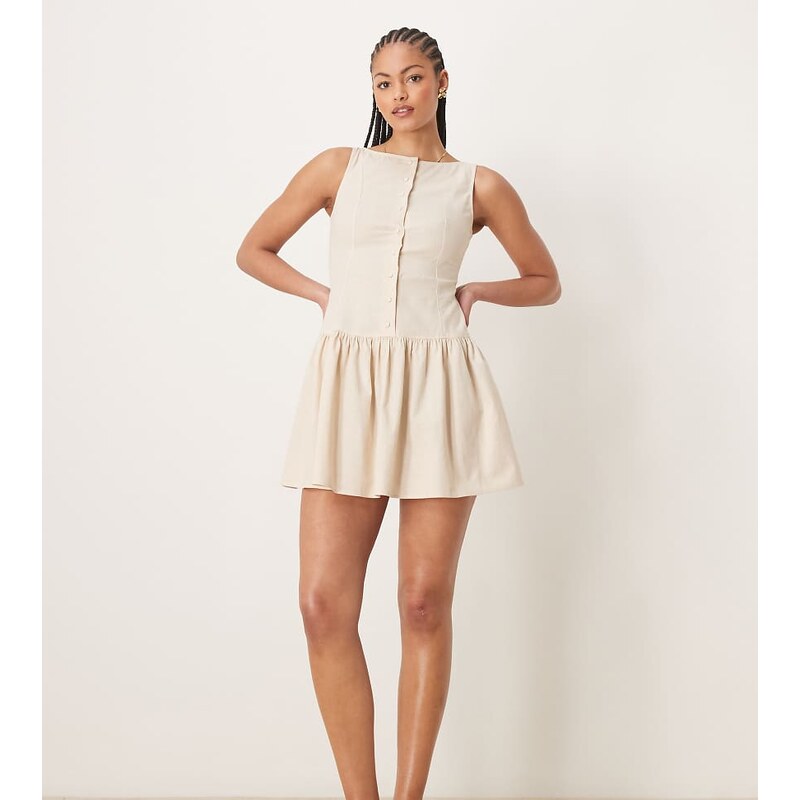 ASOS Tall ASOS DESIGN Tall slash neck button down dropped waist mini 115510610