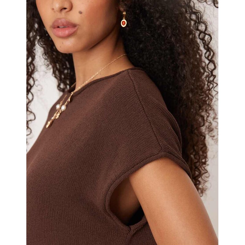 ASOS DESIGN knitted slub t shirt co-ord in chocolate-Brown
