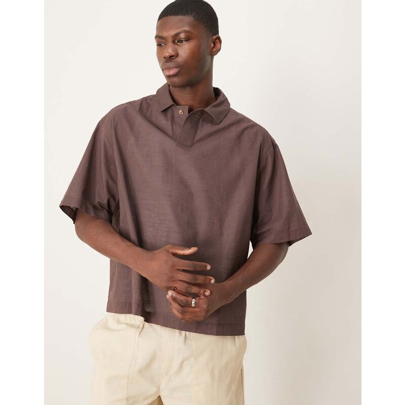 ASOS DESIGN boxy oversized overhead linen look shirt in brown