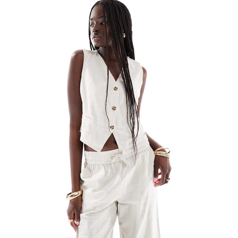 Vero Moda tailored waistcoat co-ord in stone-Neutral