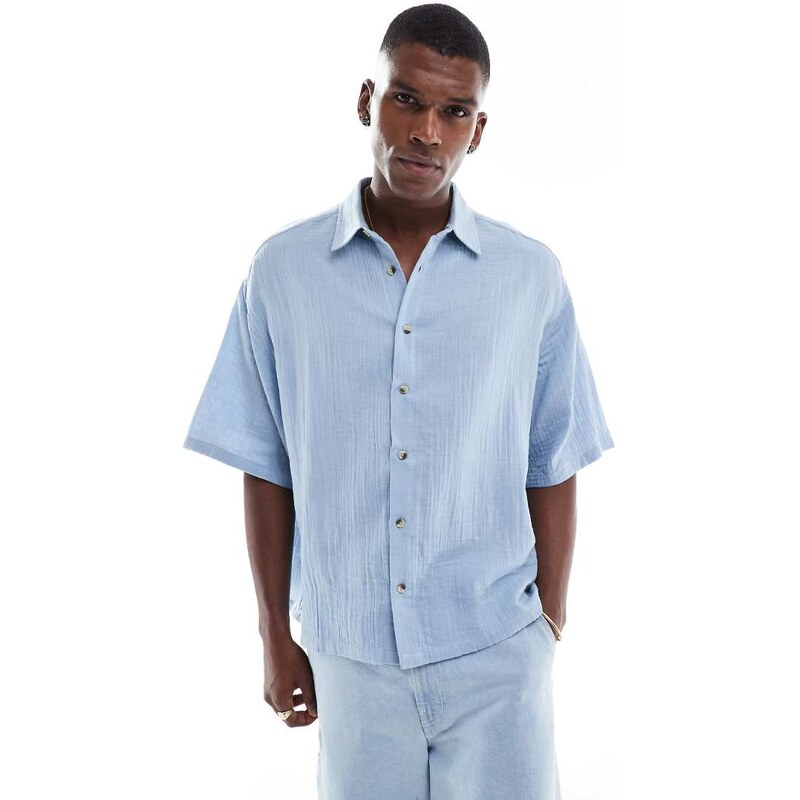 ASOS DESIGN cheesecloth textured regular shirt in blue