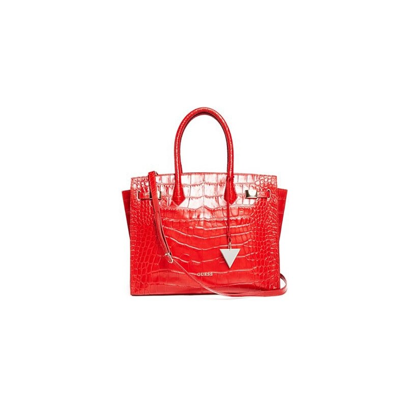 Kožená kabelka Guess Grace Luxe Leather Crocodile-Embossed Satchel červená