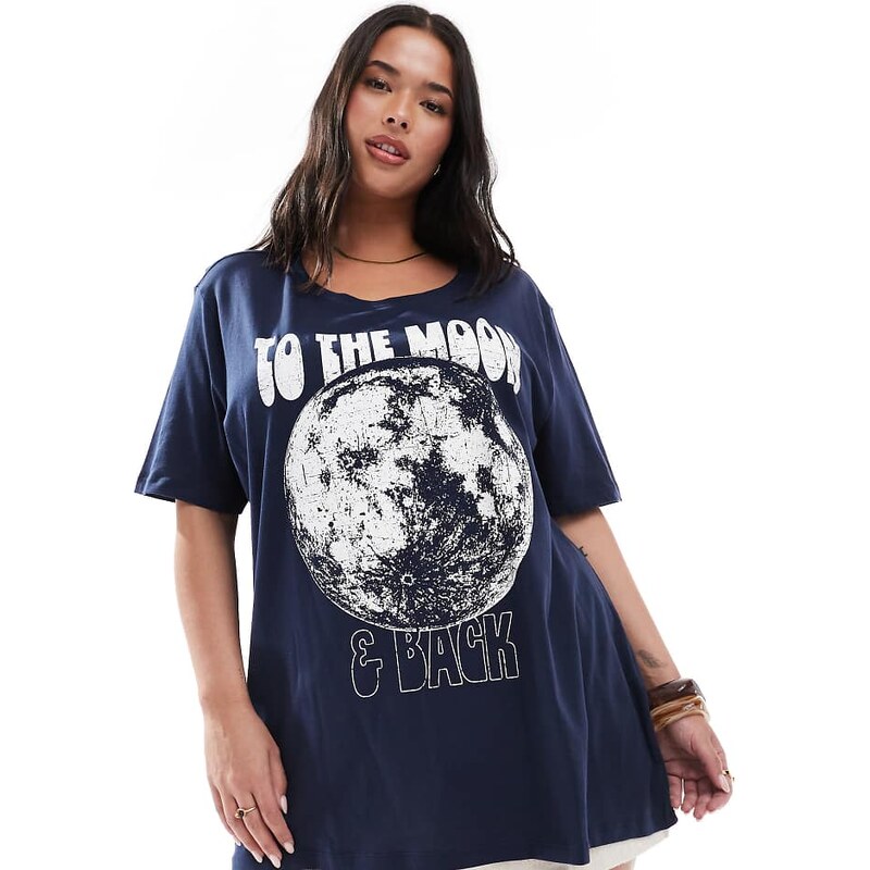 ONLY Curve moon graphic print boyfriend fit t-shirt in navy