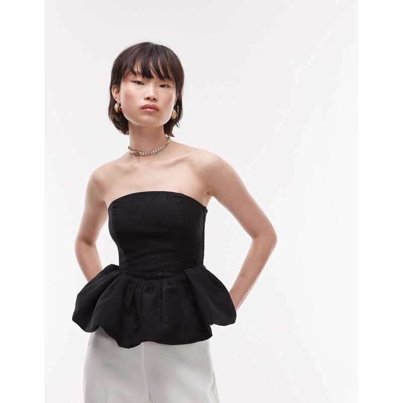 & Other Stories metallic floral brocade bandeau top with puffball hem 107120782