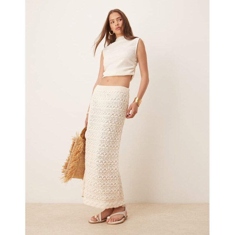 ASOS DESIGN knitted maxi skirt in ecru-White 105921131