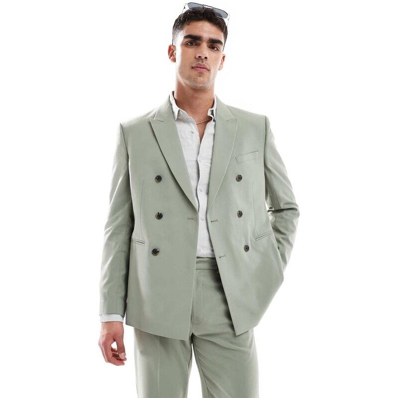 ASOS DESIGN double breasted regular suit jacket in sage green