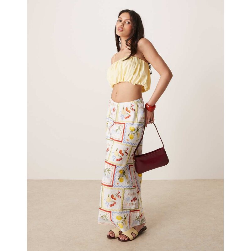 Abercrombie & Fitch bias cut maxi skirt in holiday scarf print-Multi 105927541