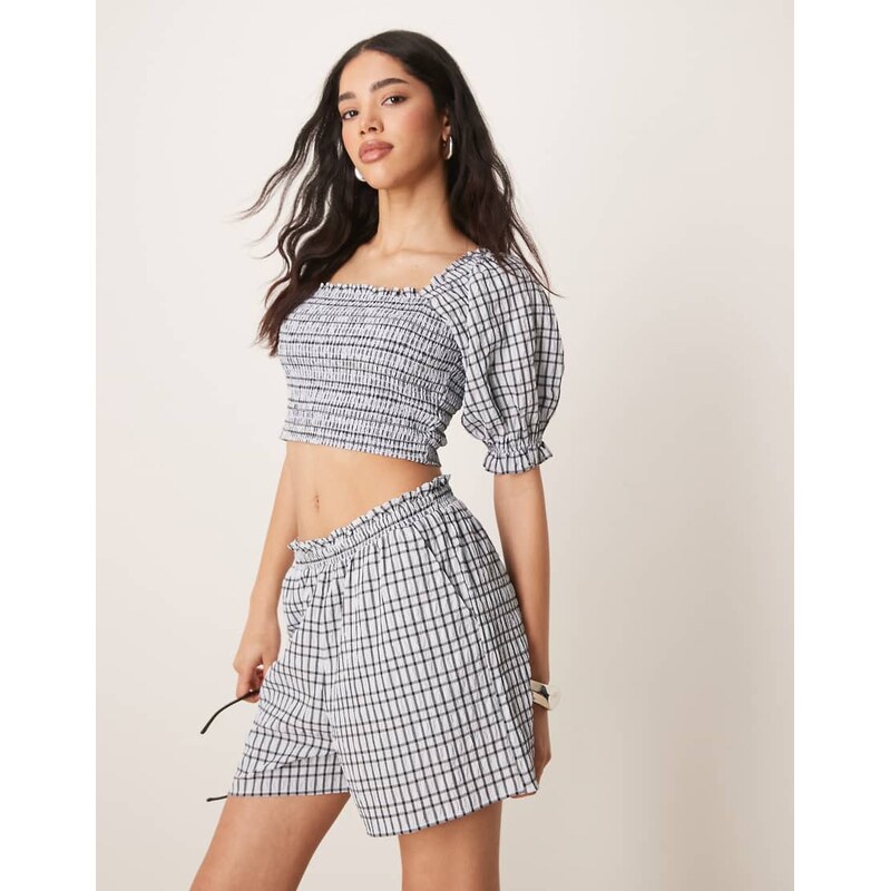 ASOS DESIGN seersucker check shorts co-ord in blue 105924076