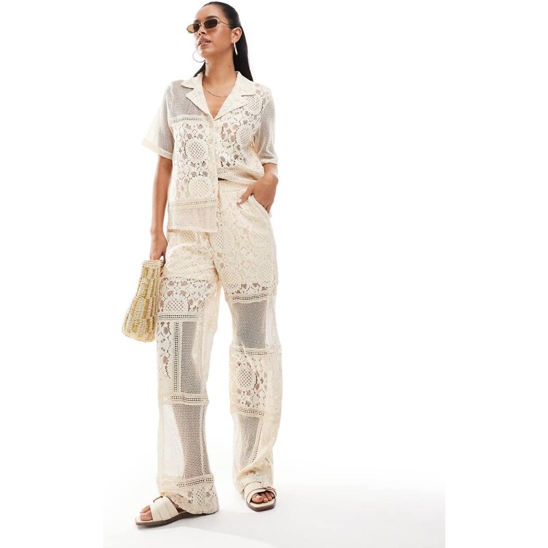 Object patched crochet trouser co-ord in cream-White 105924109