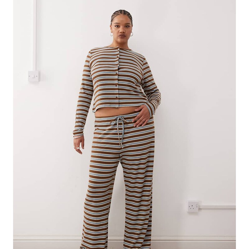 COLLUSION Plus relaxed rib stripe trouser-Multi