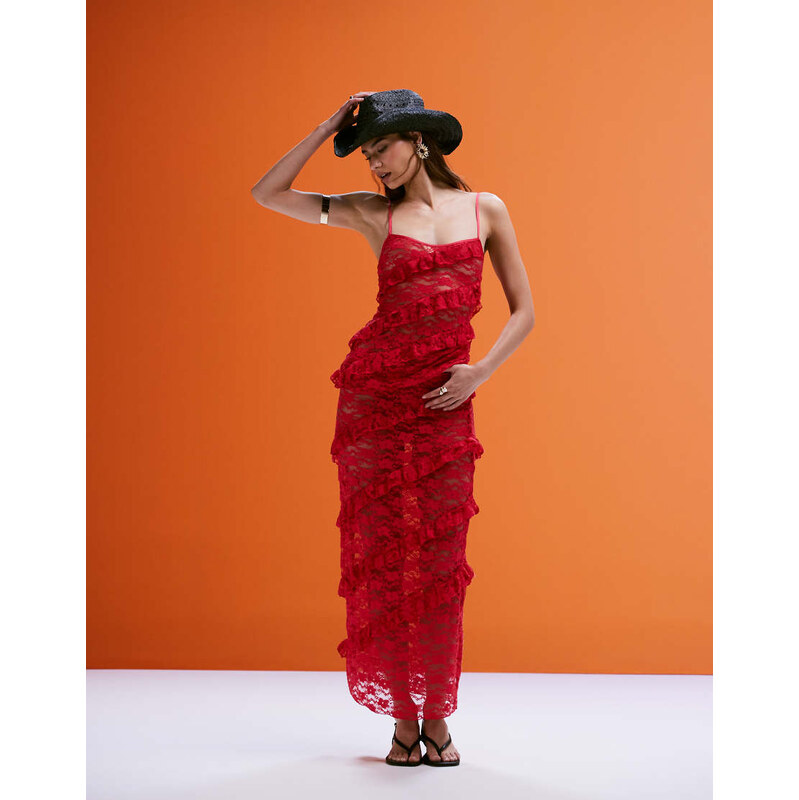 Wild Lovers Mermaid maxi beach skirt with lace detail in red 105924185