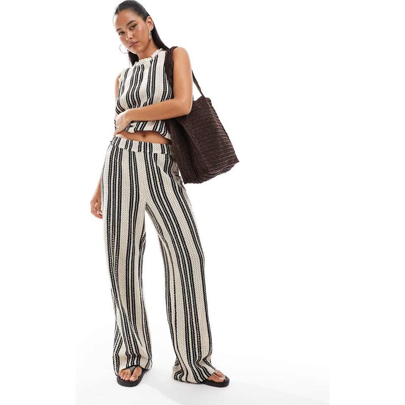Object open knit wide leg trouser co-ord in monochrome stripe-White 105924206
