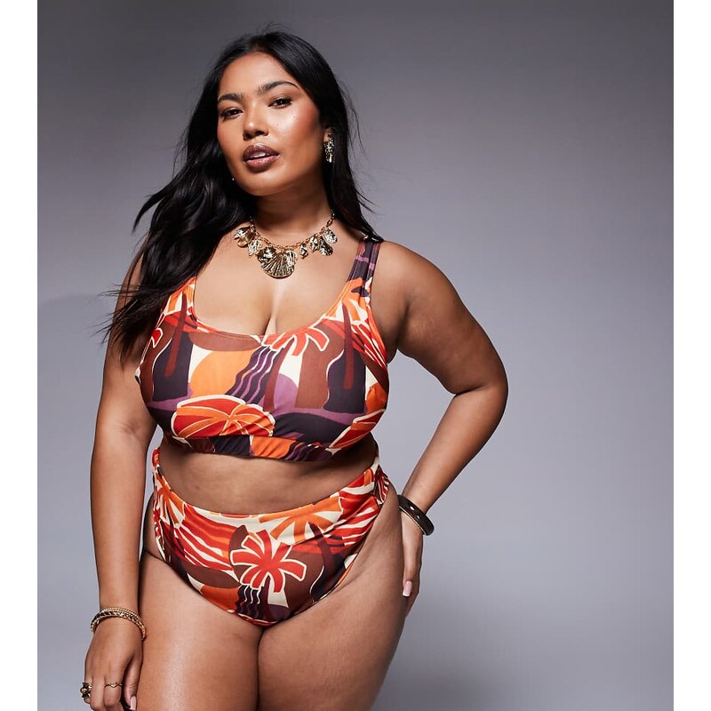ASOS Curve ASOS DESIGN Curve Ava high waist high leg bikini bottom in 113261336