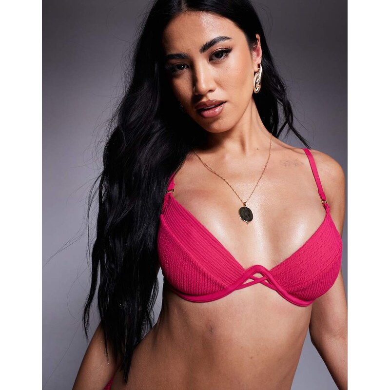 Boux Avenue Ibiza textured bikini top in hot pink 105924122
